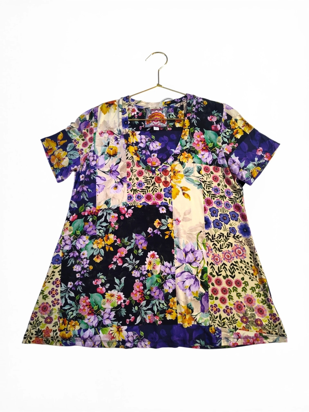 Johnny Was Janie Favorite Sky Flower V-neck Swing Short Sleeve Tee Womens XS